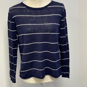 Eileen Fisher Women's Pullover Linen Top - Navy w/White Stripes - Size M - GUC